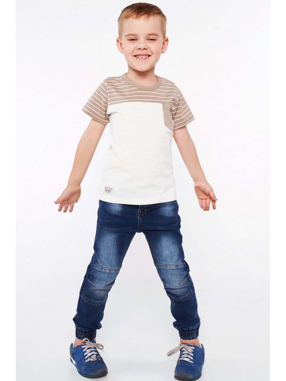 Beige and cream boys\' T-shirt NDZ4492 - Online store - Boutique